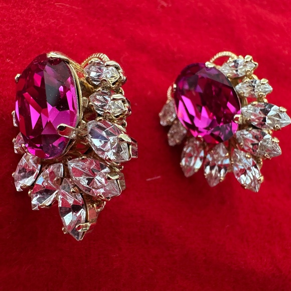 Pink & Clear Crystal Stud Earrings - Picture 2 of 4